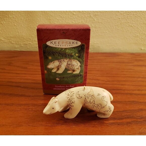 Bear Ornament Christmas Hallmark Keepsake Ancient Carving Tradition Polar Vtg - Picture 1 of 5